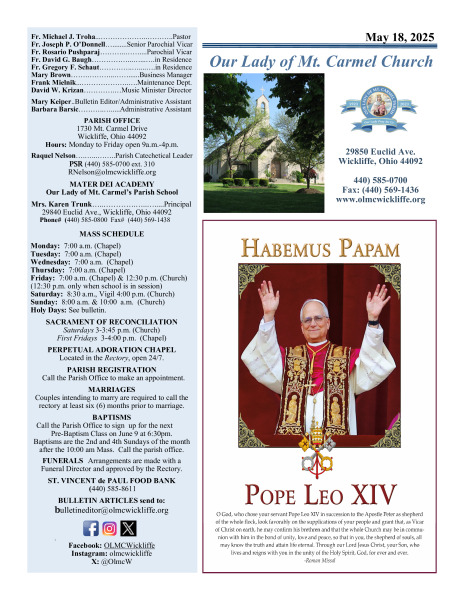 May 18, 2025 - Bulletin